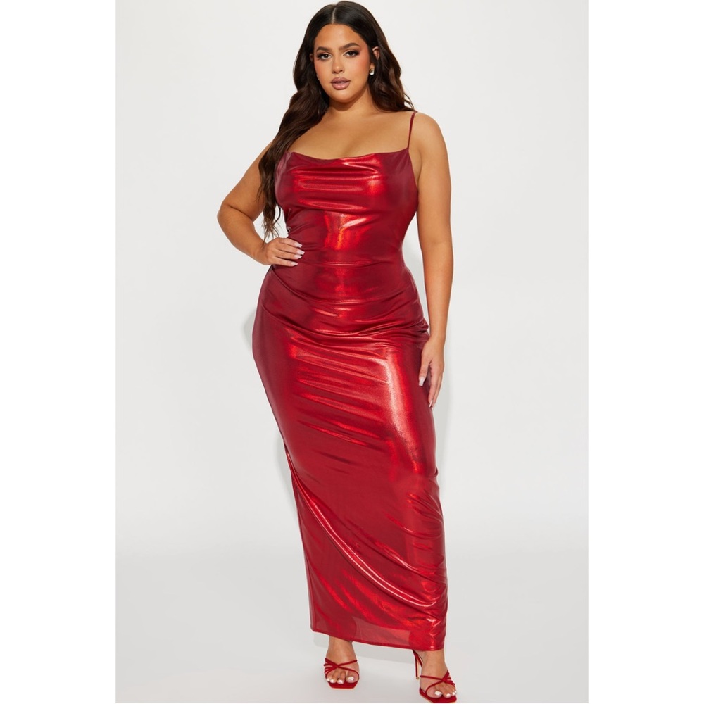 Sexy red metallic dress, low back